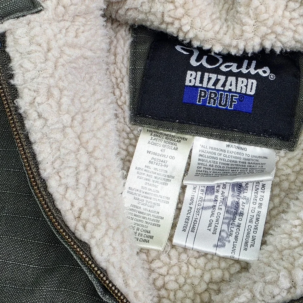 Walls Jacket Kids Boys Sz XS 4/5 Green Blizzard Pruf Ripstop Canvas Sherpa Lined